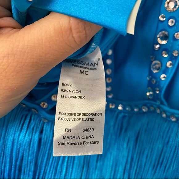 Weissman Dance costume aqua blue sassy fringe dress Spice Up Your Life 14130 MC - Picture 12 of 13